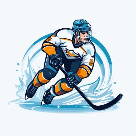 Ice hockey player vector illustration. Ice hockey player with th