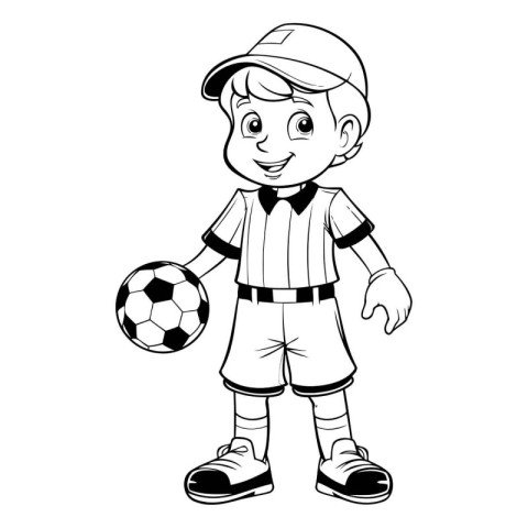 Cute little boy with a soccer ball cartoon vector illustration g