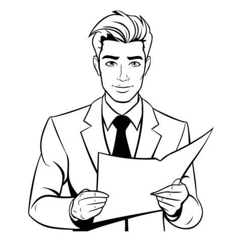 Businessman cartoon black and white vector illustration graphic