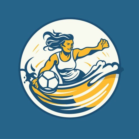 Illustration of a female soccer player kicking the ball on the w