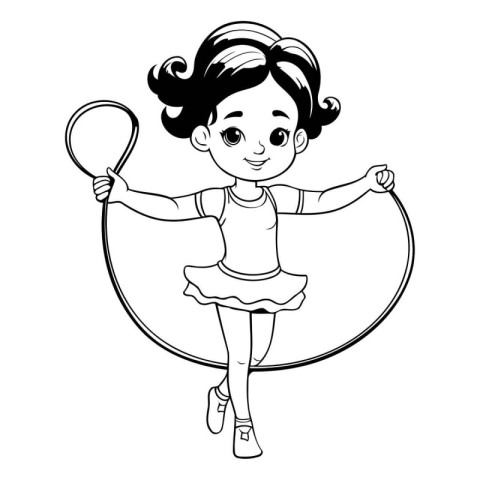 cute little girl with gymnastic hoop cartoon vector illustration