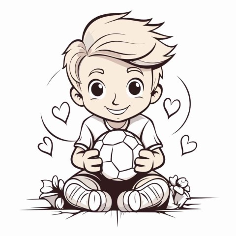 Cute boy with soccer ball. sketch for your design. Vector illust