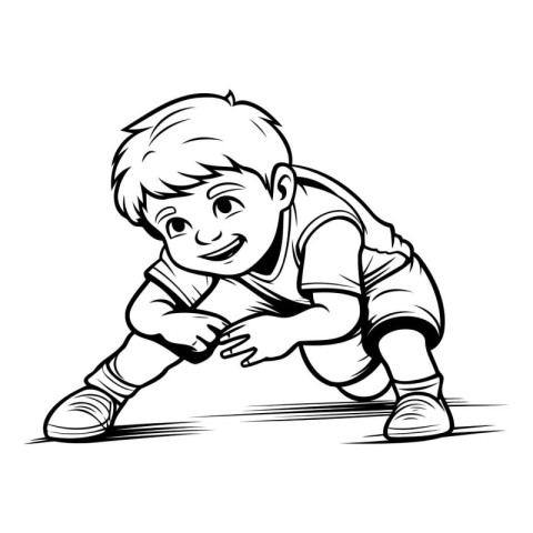 Vector illustration of a boy soccer player running on isolated w