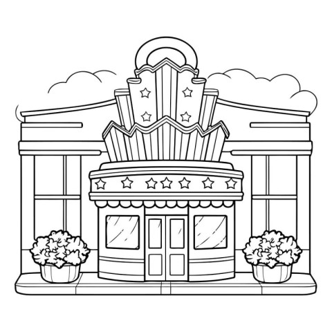 cinema building icon cartoon black and white vector illustration