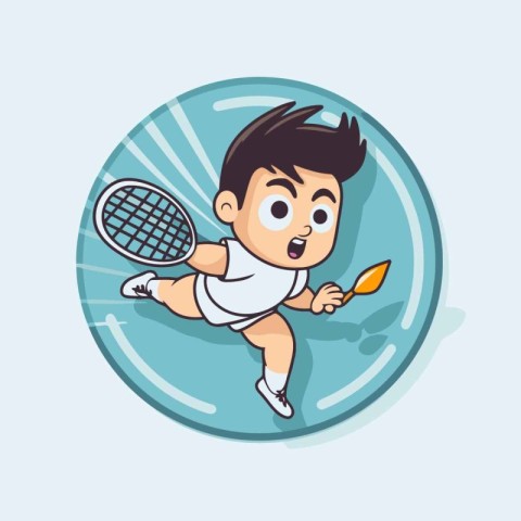 Vector illustration of a boy playing badminton. Cartoon style.
