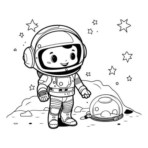 Astronaut boy in space suit. Vector illustration for coloring bo