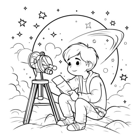 Vector illustration of a boy with a telescope on a background of