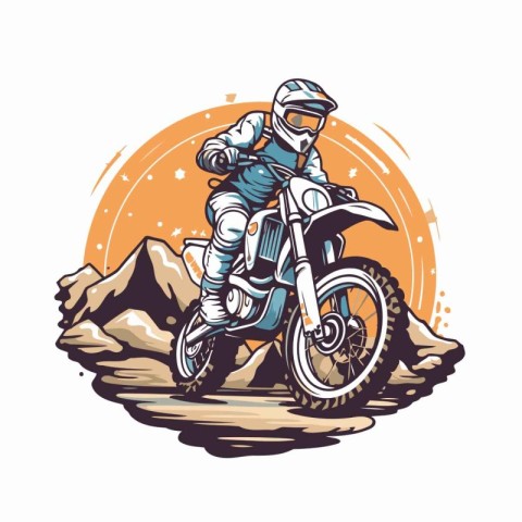 Motocross rider in helmet riding a motorcycle. vector illustrati