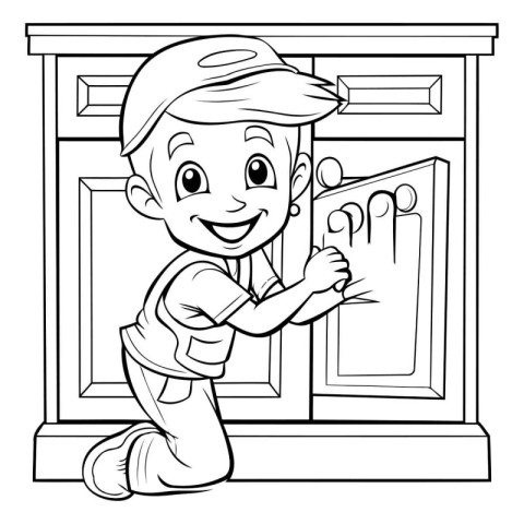 Vector illustration of Cartoon boy painting a picture in the win