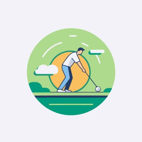 Golfer playing golf. Vector illustration in flat design style.