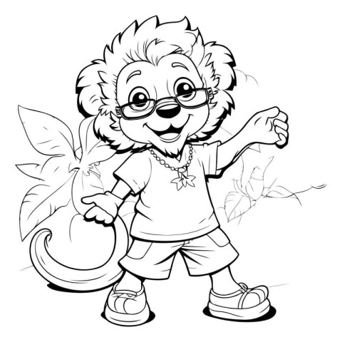 Funny cartoon boy with watering can - black and white vector ill