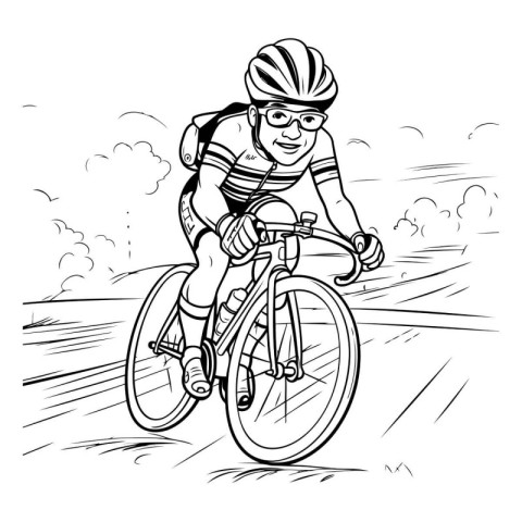 Cyclist on a road bike. black and white vector illustration