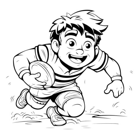 Coloring book for children - Rugby player with ball in hand.