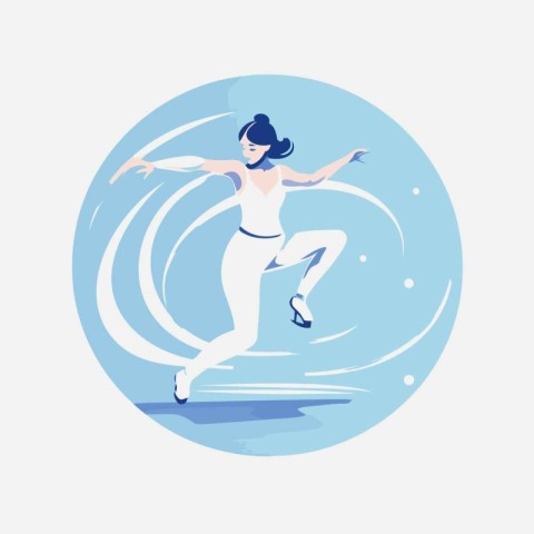 Ice skating woman. Vector illustration in flat style on white ba