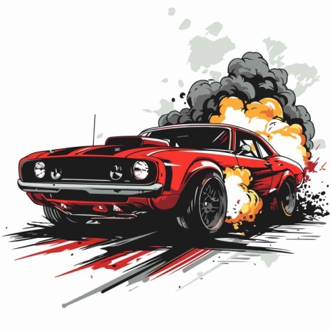 vintage car with fire and smoke. Vector illustration. Eps 10