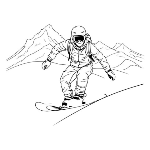 Snowboarder in the mountains. sketch for your design. Vector ill