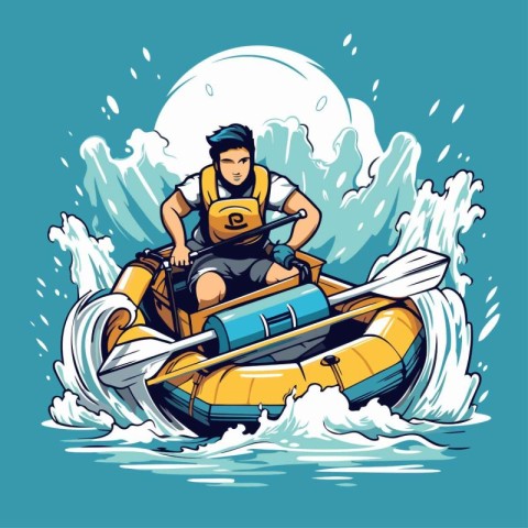 Man on a water scooter in the sea. Vector illustration.