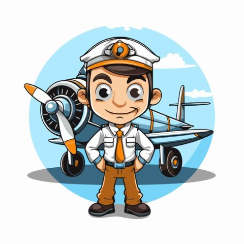 Airplane pilot with airplane in the sky character vector illustr