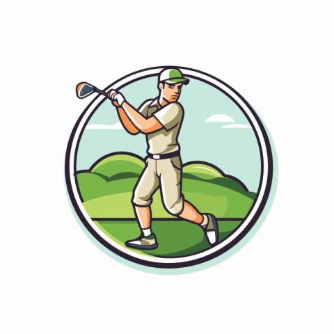 Golf club logo. Vector illustration of a golfer holding golf clu