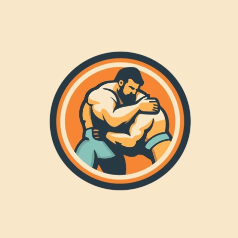 Bodybuilder logo. Vector illustration of a muscular man with a k