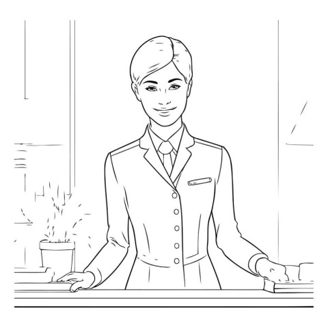 Vector illustration of a barista standing at the counter in a ca