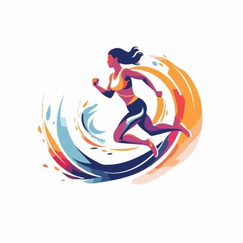 Running woman. Vector illustration. Isolated on a white backgrou