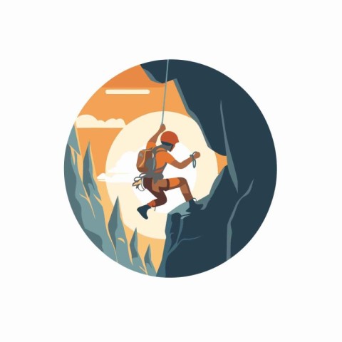 Climbing vector icon. Rock climber climbs on a rock.