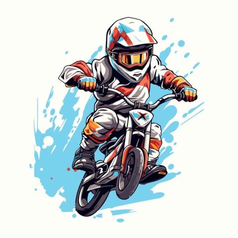 Vector illustration of a motorcyclist in helmet riding a bike.