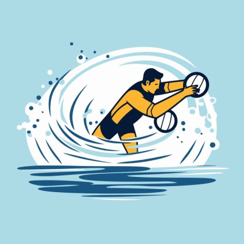 Rugby player in action on the water. Vector illustration.