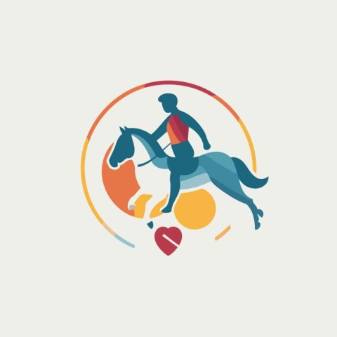 Running man with horse and ball. Equestrian sport. Vector illust