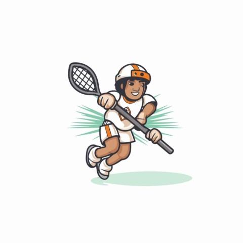 Lacrosse Player Cartoon Mascot Character Vector Illustration.