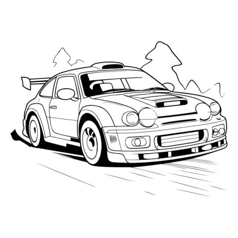 sport car on the road. monochrome vector illustration on white b