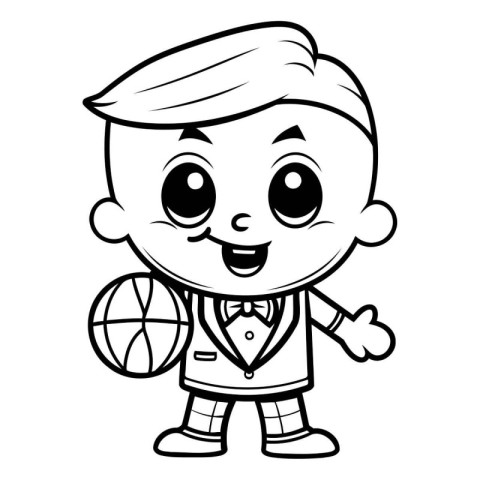 Black and White Cartoon Illustration of Happy School Boy Charact