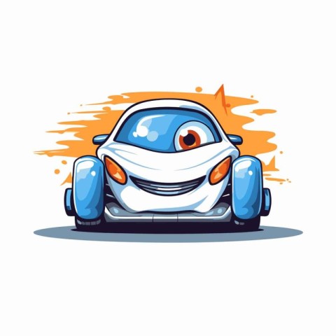 Cartoon car with face mask. Vector illustration on white backgro