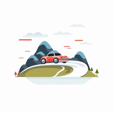 Car on the road. Flat style vector illustration on white backgro