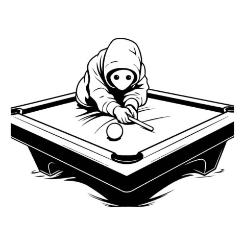 Vector illustration of a billiard table with a boy playing billi