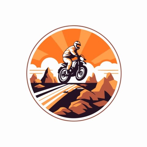 Mountain biker on a motorcycle in the mountains. Vector illustra