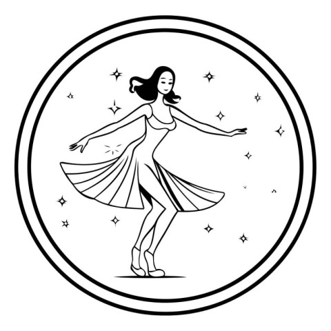 circus ballerina in frame circular with stars vector illustratio