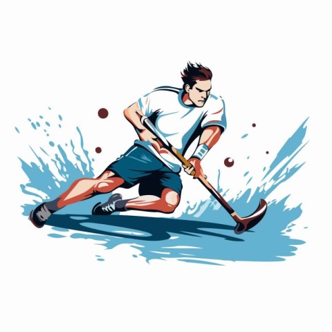 Hockey player with a stick and puck. Sport vector illustration.