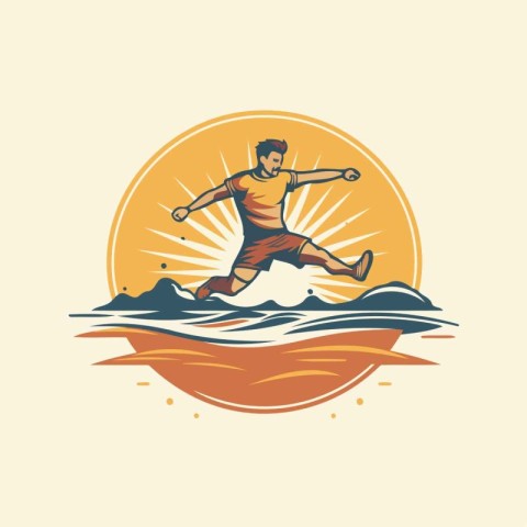 Vector illustration of a man jumping on a surfboard. Water sport