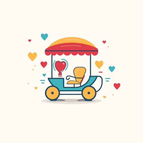 Vector illustration in flat linear style - Fast food cart with h