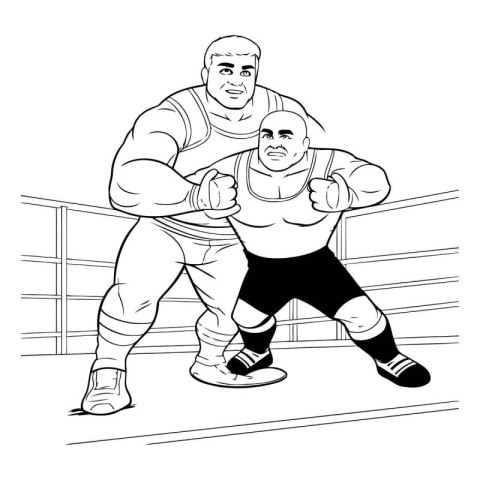 Two Sumo fighters. Black and white vector illustration isolated