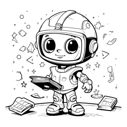 Cute astronaut with book. Vector illustration of a cartoon astro