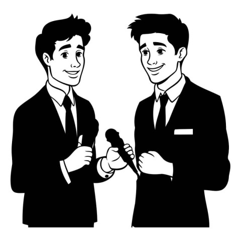 two businessmen with microphone avatar cartoon character black a