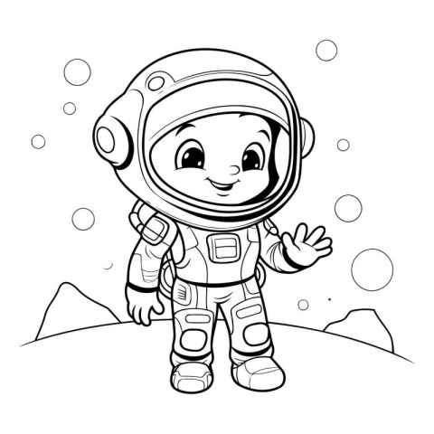 Cute astronaut in space. black and white vector illustration gra