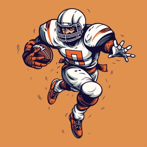 American football player in action. vector cartoon illustration