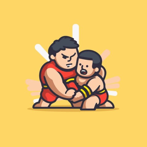 Vector cartoon illustration of a man wrestling with his son. Iso