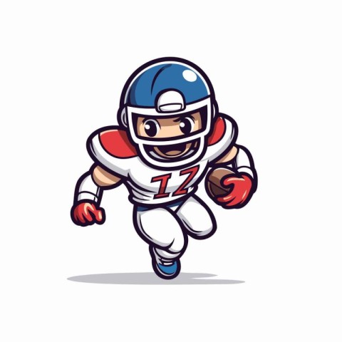 Cartoon american football player running with ball. vector illus