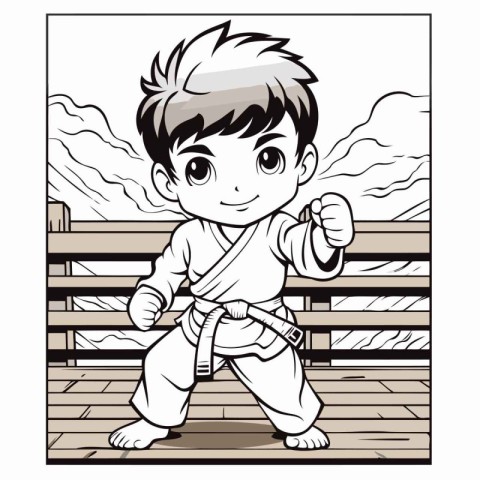 Karate boy in the park. Vector illustration of a karate boy.