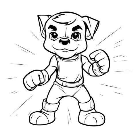 Vector illustration of a cartoon boxer dog. Black and white vect